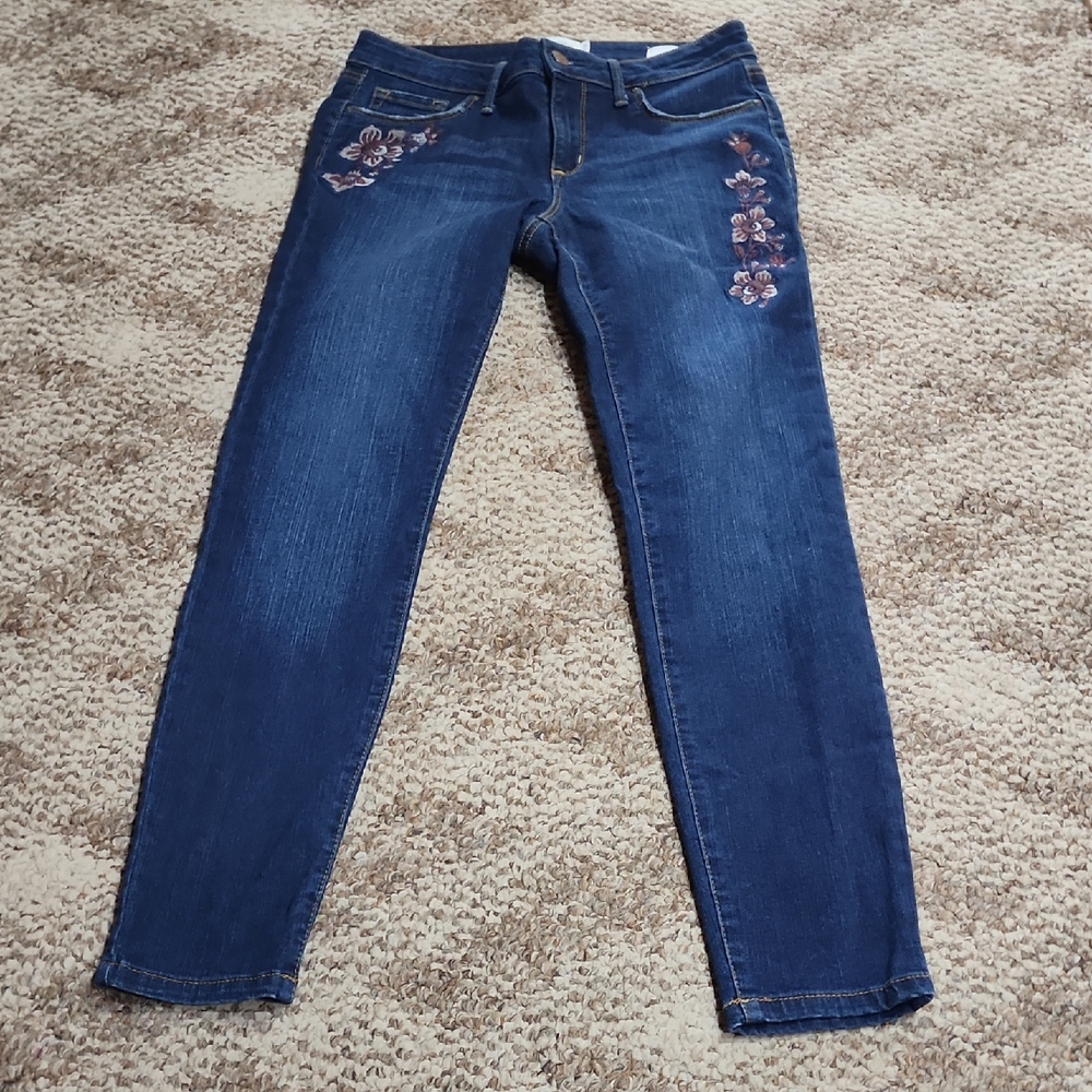 Jessica Simpson Dark Blue Embroidered Skinny Jeans